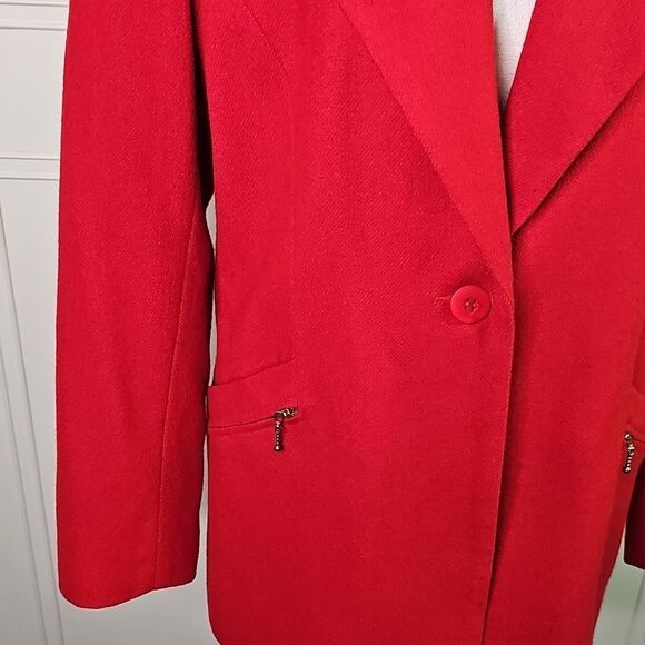 Blazer Wool By Norton McNaughton Red Fully Lined No Size Tag Fits Like A Size 12 - Picture 2 of 8